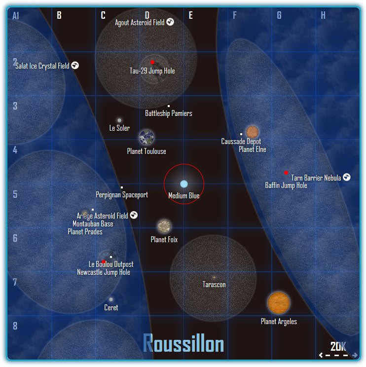 A map of Discovery Freelancer's Roussillon system, as shown in Firefox 42.0 on 21.01.2016.